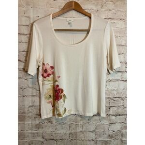 J. Jill Top Womens‎ Medium Cream Floral Beaded Modal Stretch Romantic Stretch